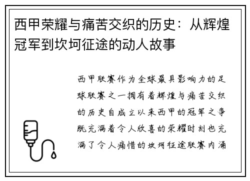 西甲荣耀与痛苦交织的历史：从辉煌冠军到坎坷征途的动人故事