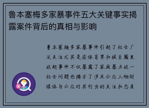 鲁本塞梅多家暴事件五大关键事实揭露案件背后的真相与影响
